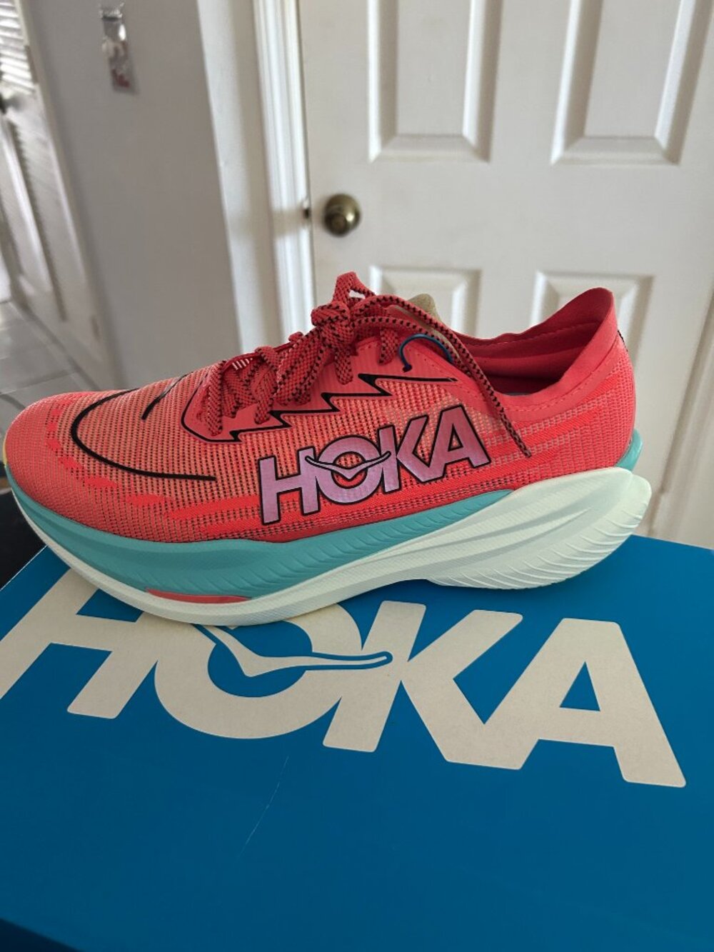 Hoka One One Mach X 2 1155119-GFRT Grapefruit Coral Red Blue Men’s